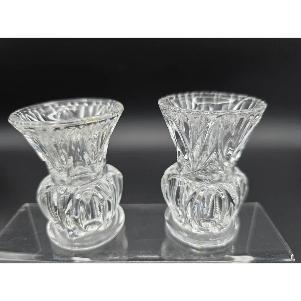 Set Of 2‎ VINTAGE PRESSED GLASS CLEAR DIAMOND CUT TOOTHPICK HOLDERS